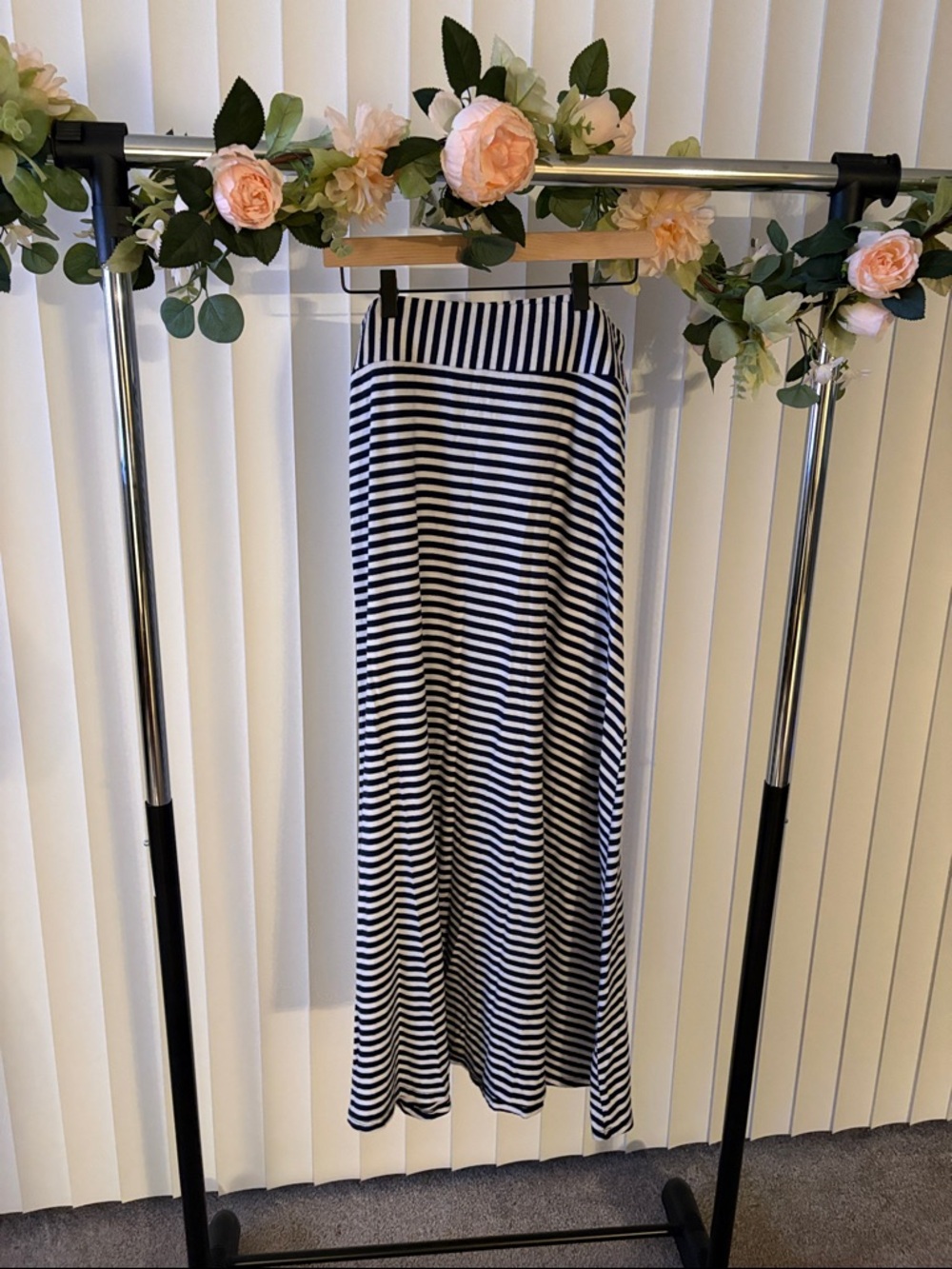 Dress Barn Navy and White Striped Maxi Skirt